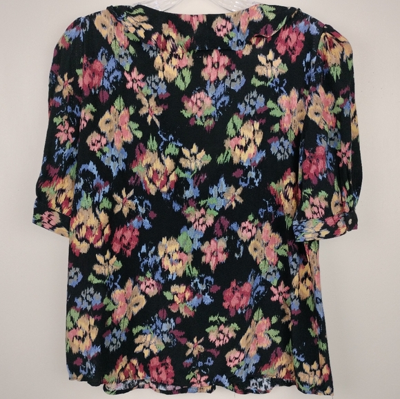 Zara Trf Collection Abstract Floral Ruffle Collar V Neck Button Down Sz. S - Picture 6 of 9